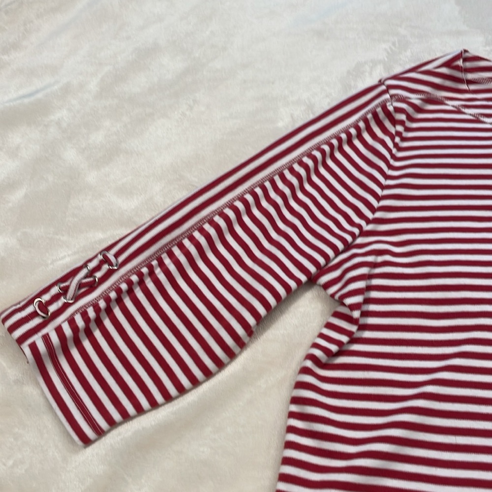 Blair Large Red and White Stripes 3/4 Sleeve Cotton Top Preworn